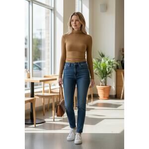 OGL Top Size S NEW ProWarm Thermal Ruched Sides Tuckable Mockneck Camel Tan